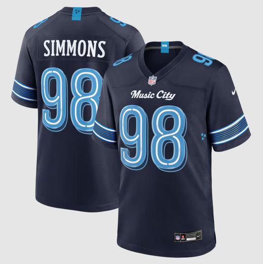 Men's Tennessee Titans Jeffery Simmons #98 Navy 2026 Rivalries Collection Game Jersey