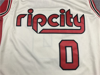 Men's Portland Trail Blazers Damian Lillard #0 NBA White Swingman Jersey1