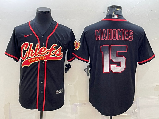 Men's Kansas City Chiefs Patrick Mahomes #15 Black Game Player Jersey1 Joint Edition