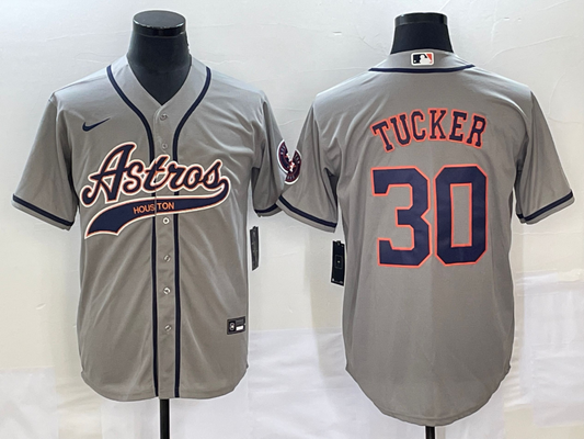 Men's Houston Astros Kyle Tucker #30 Gray Replica Jersey1 Joint Edition