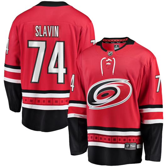 Men's Carolina Hurricanes Jaccob Slavin #74 Red Home Breakaway Player Jersey1