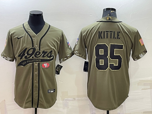 Men's San Francisco 49ers George Kittle #85 Olive 2022 Salute To Service Retired Player Limited Jersey2 Joint Edition