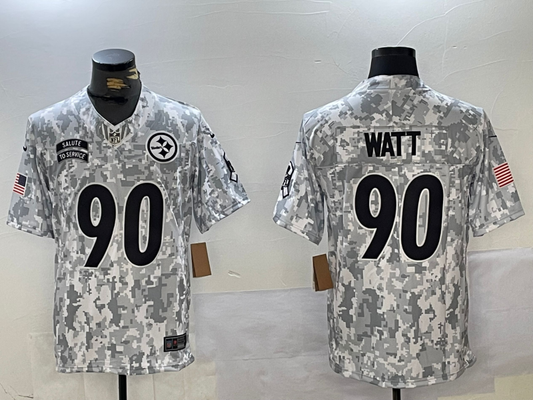 Men's Pittsburgh Steelers T.J. Watt #90 Arctic Camo 2024 Salute to Service Limited Jersey1
