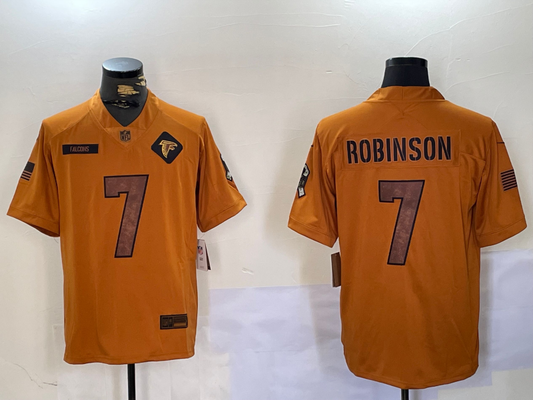 Men's Atlanta Falcons Bijan Robinson #7 Brown Salute To Service Limited Jersey1