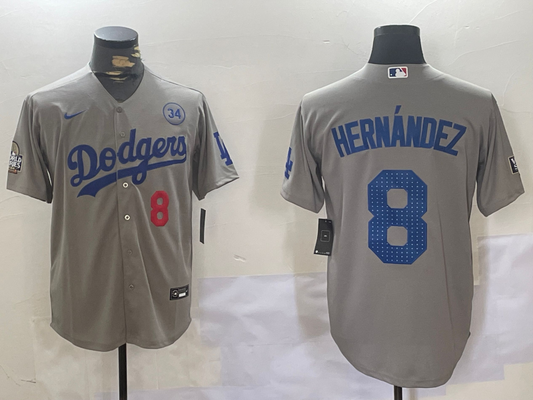 Men's Los Angeles Dodgers Enrique Hernandez #8 Gray Game Jersey1