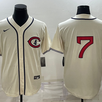 Men's Chicago Cubs Dansby Swanson #7 Cream Player Name Jersey1
