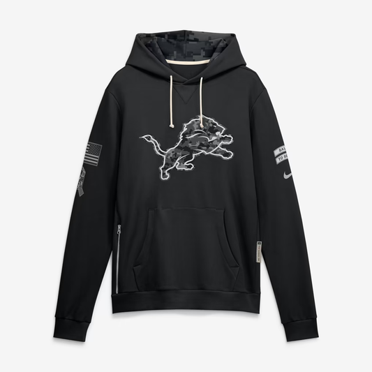 Men's Detroit Lions Black 2026 Salute to Service Sideline Dri-FIT Pullover Hoodie