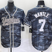 Men's New York Yankees Mickey Mantle #7 Grey Camouflage Player Jersey1 Joint Edition