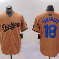 Men's Los Angeles Dodgers Yoshinobu Yamamoto #18 Brown Game Player Jersey1