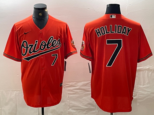 Men's Baltimore Orioles Jackson Holliday #7 Orange Replica Player Jersey1