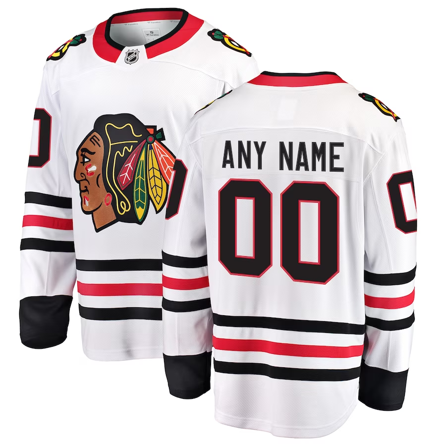 Men's Chicago Blackhawks White Away Breakaway Custom Jersey1