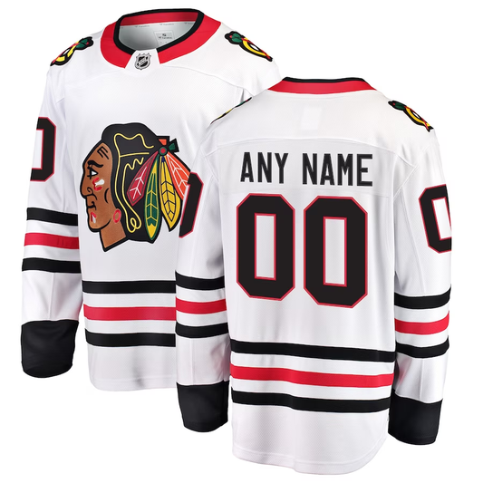 Men's Chicago Blackhawks White Away Breakaway Custom Jersey1