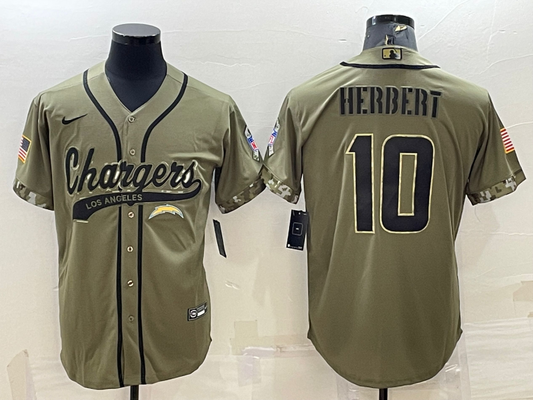 Men's Los Angeles Chargers Justin Herbert #10 Olive 2022 Salute To Service Limited Jersey1 Joint Edition