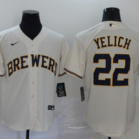 Men's Milwaukee Brewers Christian Yelich #22 Beige Player Jersey1