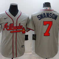 Men's Atlanta Braves Dansby Swanson #7 Gray Replica Player Jersey1