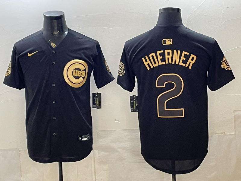 Men's Chicago Cubs Nico Hoerner #2 Black Replica Player Jersey