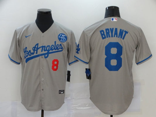 Men's Los Angeles Dodgers Kobe Bryant #8 Gray Replica Baseball Jersey1