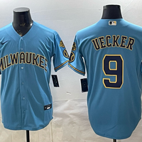 Men's Milwaukee Brewers Bob Uecker #9 Light Blue Road Replica Jersey