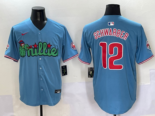 Men's Philadelphia Phillies Kyle Schwarber #12 Blue Player Jersey1