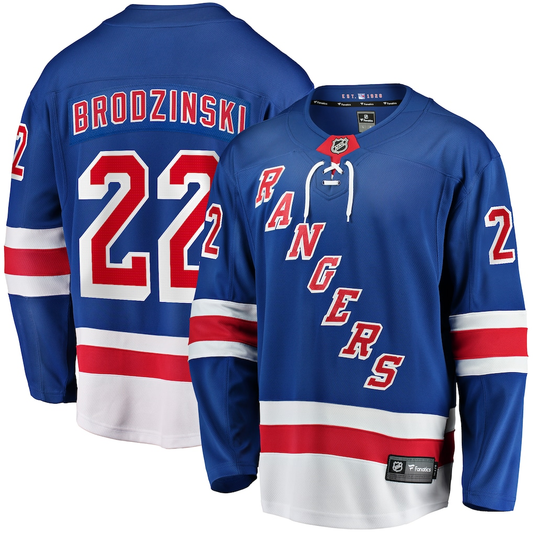 Men's New York Rangers Jonny Brodzinski #22 Fanatics Blue Home Breakaway Player Jersey