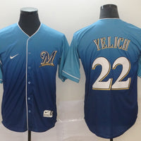 Men's Milwaukee Brewers Christian Yelich #22 MLB Blue Gradient Jersey1