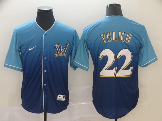 Men's Milwaukee Brewers Christian Yelich #22 MLB Blue Gradient Jersey1