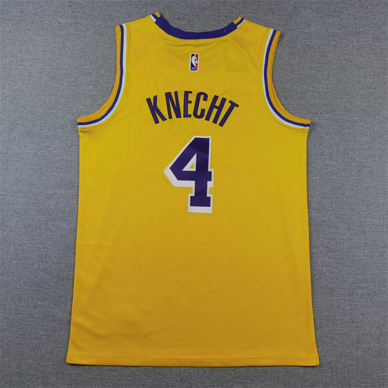 Men's Los Angeles Lakers Dalton Knecht #4 Gold Swingman Jersey1 - Icon Edition