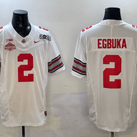 Men's Ohio State Buckeyes Emeka Egbuka #2 White 2025 CFP Final National Champions Patch F.U.S.E. Jersey