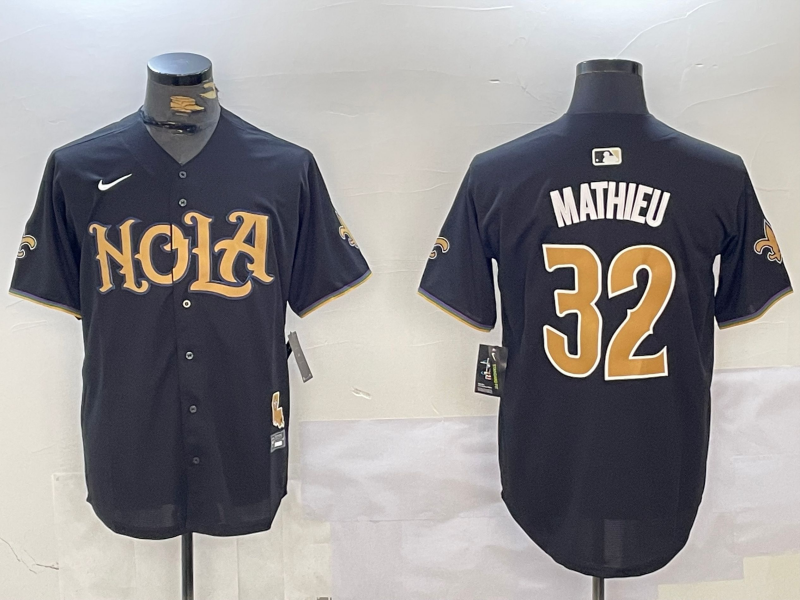 Men's New Orleans Saints Tyrann Mathieu #32 Black Player Jersey1