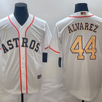 Men's Houston Astros Yordan Alvarez Nike White/Gold 2023 Gold Collection Replica Player Jersey1