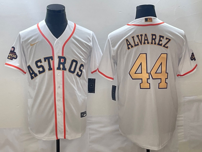 Men's Houston Astros Yordan Alvarez Nike White/Gold 2023 Gold Collection Replica Player Jersey1