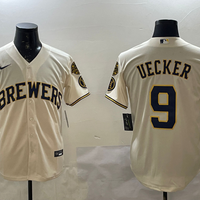 Men's Milwaukee Brewers Bob Uecker #9 Cream Home Limited Player Jersey1
