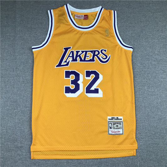 Men's Los Angeles Lakers Magic Johnson #32 Yellow Throwback Jersey1