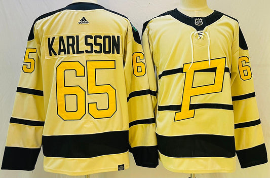 Men's Pittsburgh Penguins Erik Karlsson #65 Yellow Game Jersey1