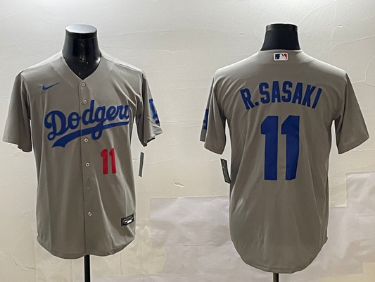 Men's Los Angeles Dodgers Roki Sasaki #11 Gray Replica Player Jersey1