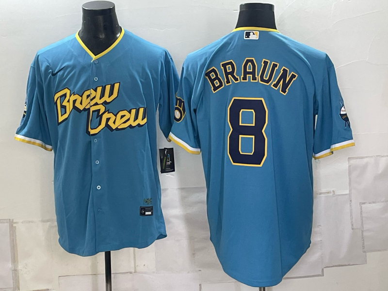 Men's Milwaukee Brewers Ryan Braun #8 Blue Replica Player Jersey