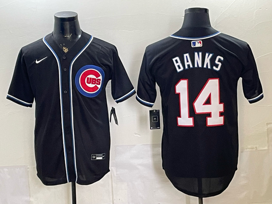 Men's Chicago Cubs Ernie Banks #14 Fashion Replica Black Out Jersey