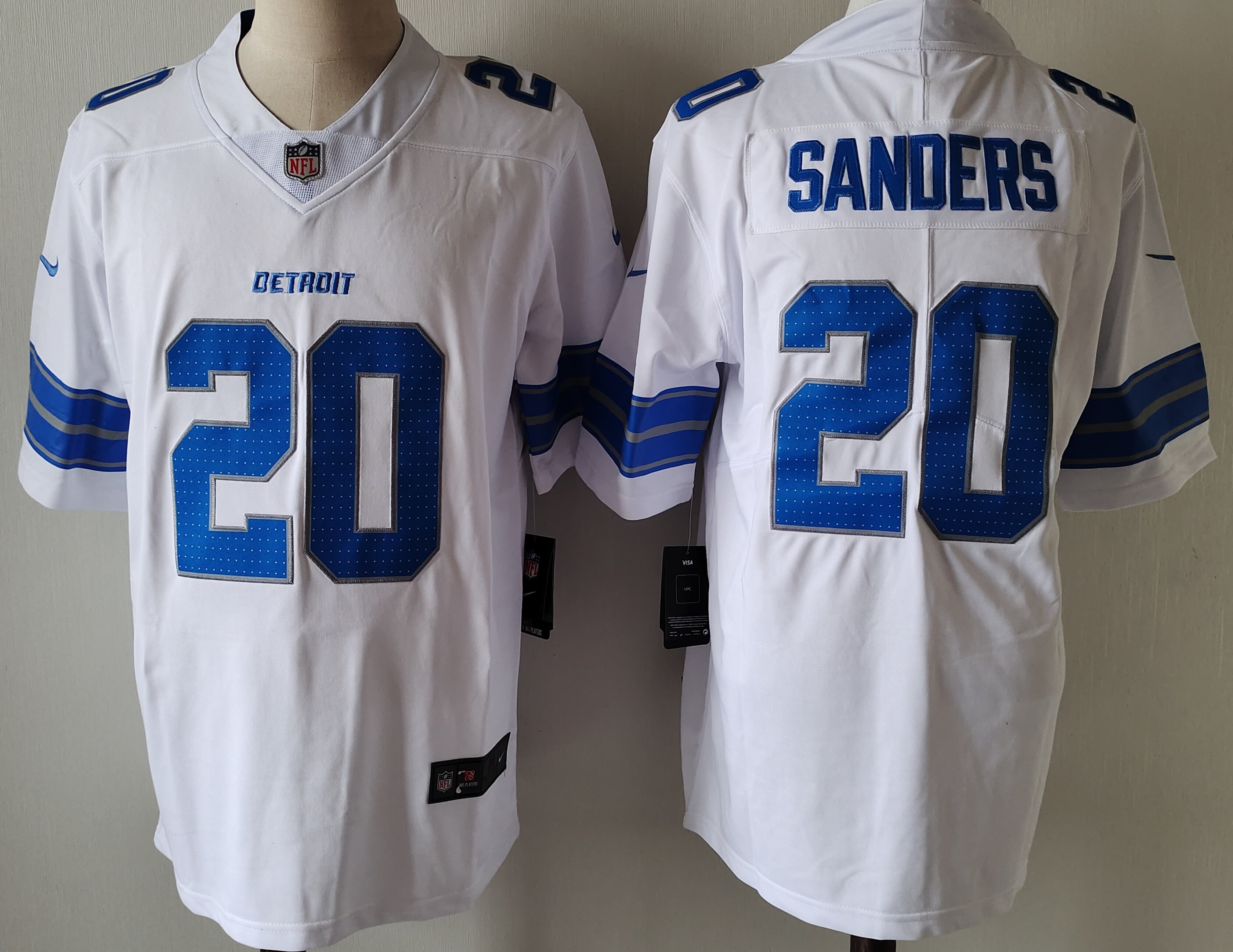 Men's Detroit Lions Barry Sanders #20 White Game Player Jersey