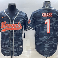 Men's Cincinnati Bengals Ja'Marr Chase #1 Grey Camouflage Fashion Game Jersey1