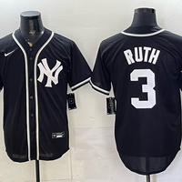 Men's New York Yankees Babe Ruth #3 Fashion Black Out Replica Jersey