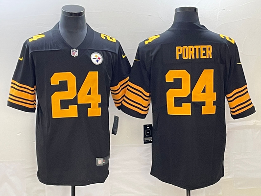 Men's Pittsburgh Steelers Joey Porter Jr. #24 Black Game Player Jersey1