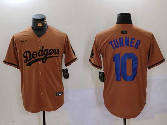 Men's Los Angeles Dodgers Justin Turner #10 Brown Replica Player Jersey1