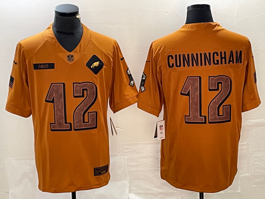 Men's Philadelphia Eagles Randall Cunningham #12 Brown 2023 Salute To Service Retired Player Limited Jersey1