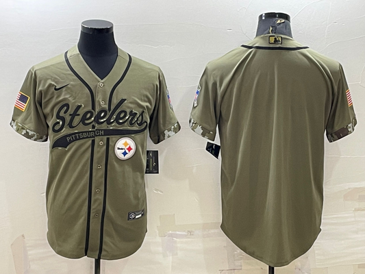 Men's Pittsburgh Steelers Olive 2022 Salute To Service Limited Blank Jersey1