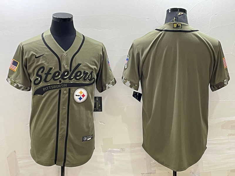 Men's Pittsburgh Steelers Olive 2022 Salute To Service Limited Blank Jersey1