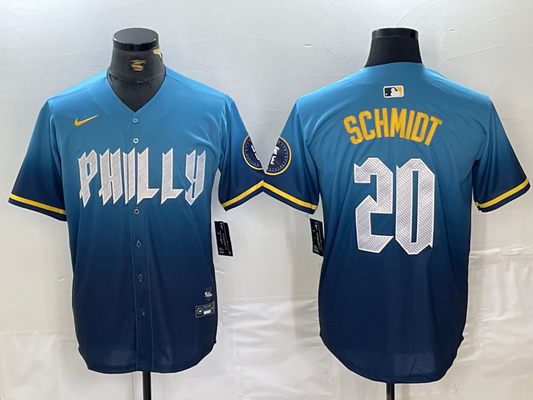 Men's Philadelphia Phillies Mike Schmidt #20 Blue 2024 City Connect Limited Player Jersey1