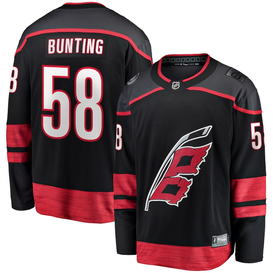 Men's Carolina Hurricanes Michael Bunting #58 Black Home Breakaway Player Jersey1