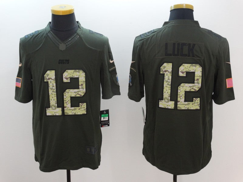 Men's Indianapolis Colts Andrew Luck #12 Army Green Game Jersey1
