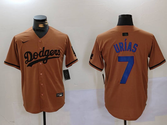 Men's Los Angeles Dodgers Julio Urias #7 Brown Replica Player Jersey1