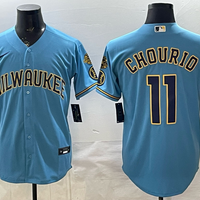 Men's Milwaukee Brewers Jackson Chourio #11 Light Blue Road Replica Jersey